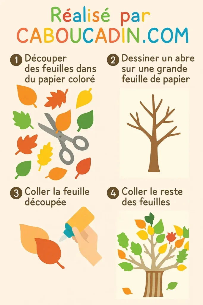 illustration tuto arbre automne avec des feuilles de papier de couleur