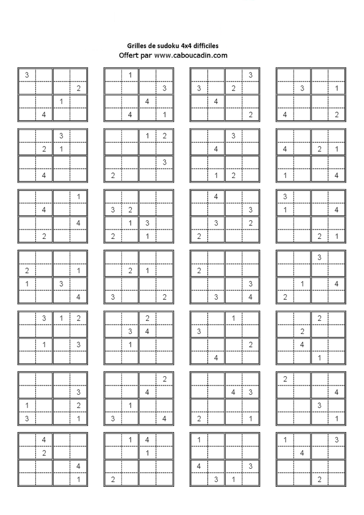 Sudoku 4x4 difficiles pour enfants à imprimer grille sudoku 4x4 niveau difficile page 1 1