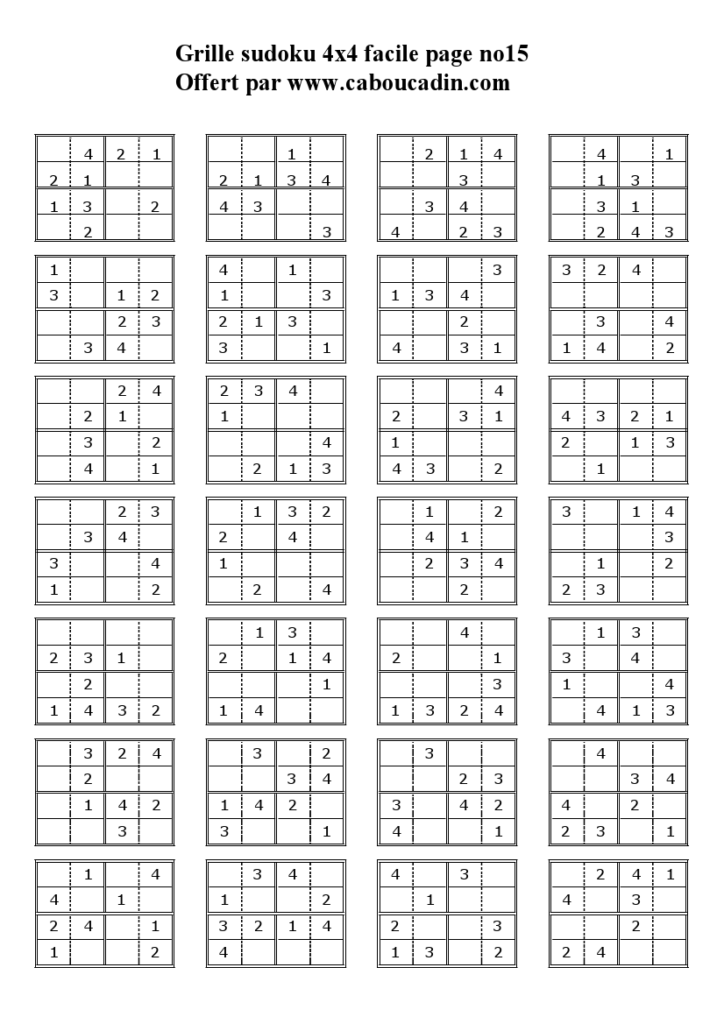grille sudoku 4x4 niveau facile page 15