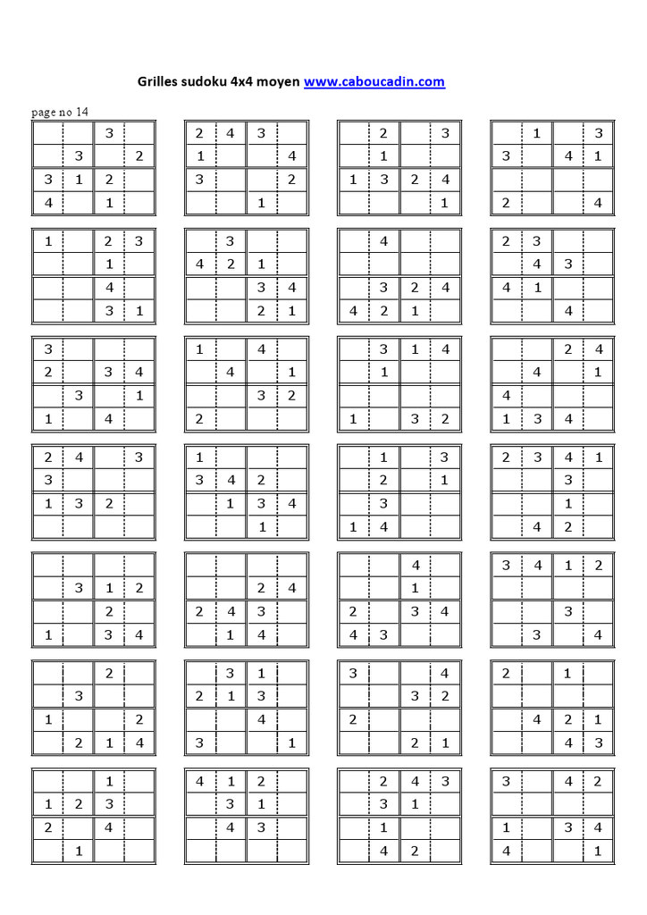 grilles sudoku 4x4 niveau moyen 14 1