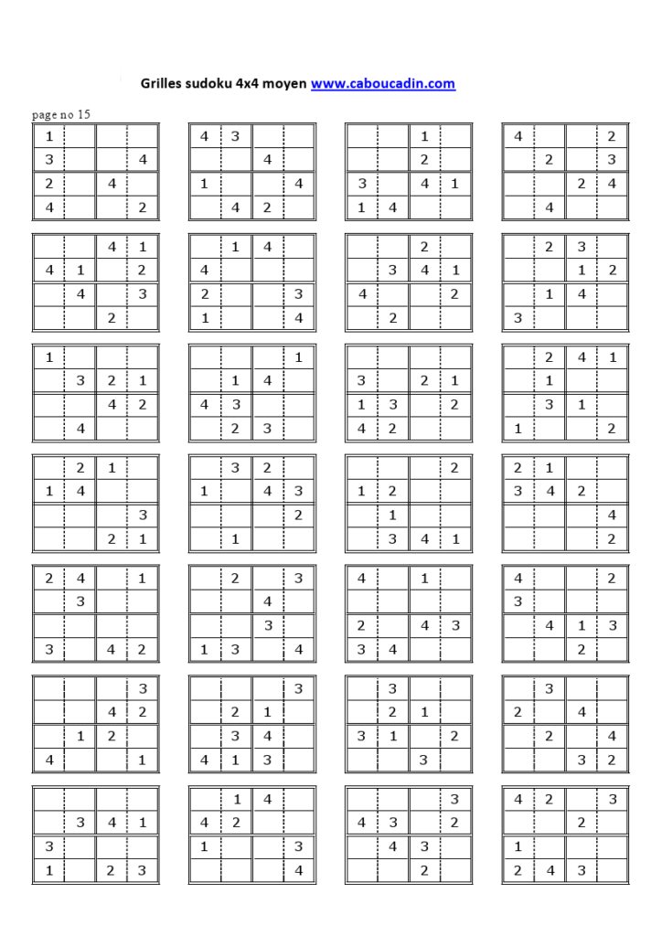 grilles sudoku 4x4 niveau moyen 15