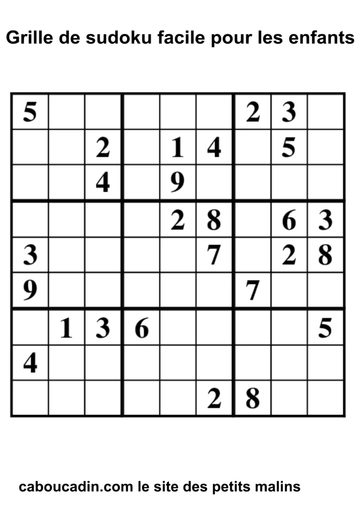 grille sudoku facile enfant 8