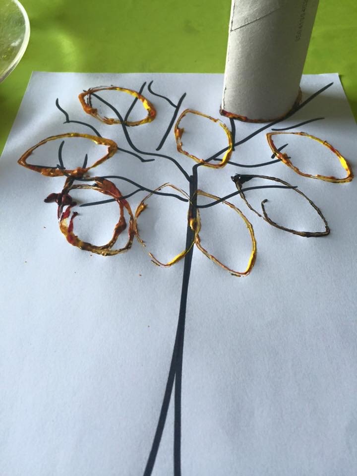 arbre automne peint avec rouleau carton 3