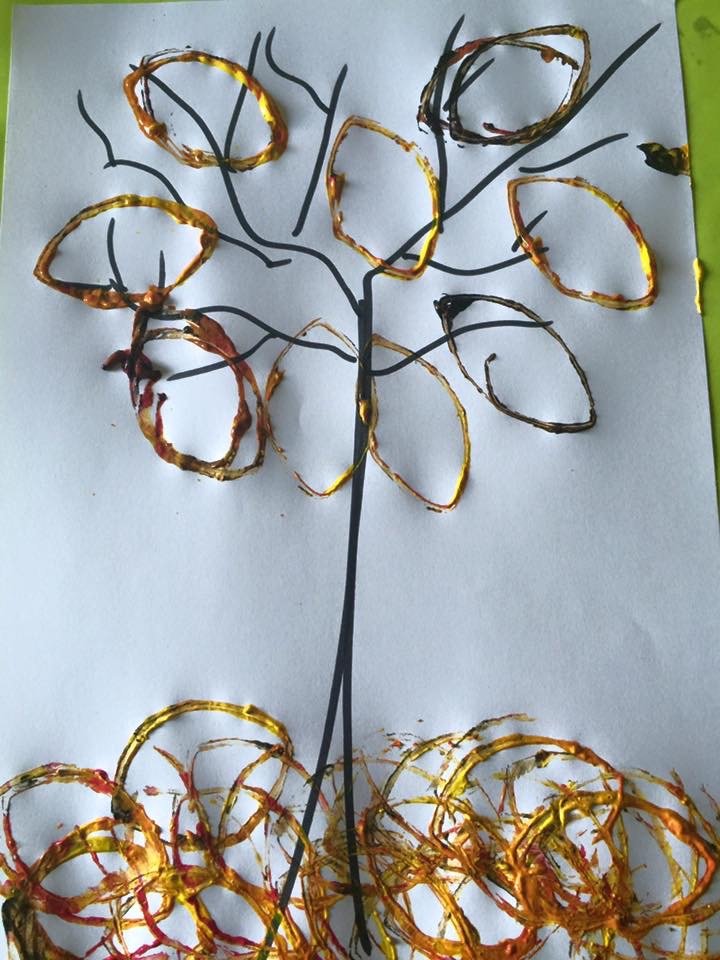 arbre automne peint avec rouleau carton 5