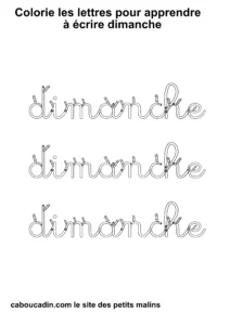 Fiches maternelles : jours de la semaine et coloriage fiche-maternelle-apprendre-ecrire-dimanche-coloriage