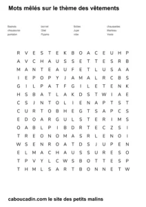 10 mots mêlés sur le thème des vêtements mots-meles-vetements-1