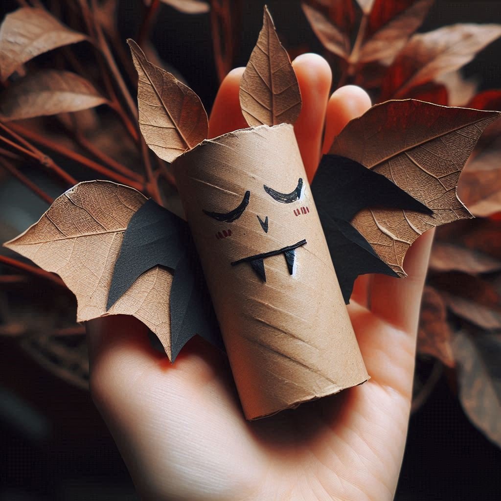 chauve souris rouleau carton feuilles mortes halloween 3