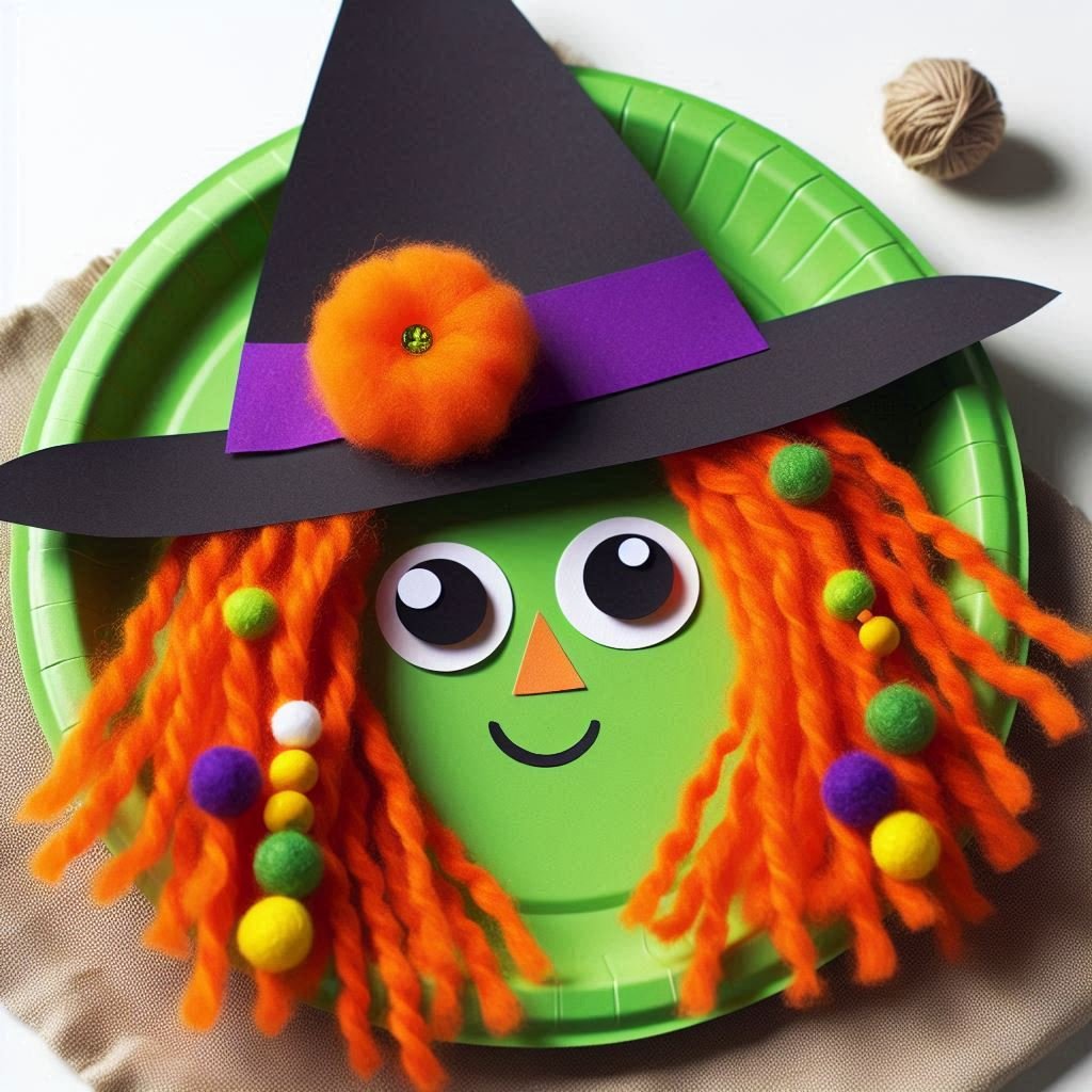 sorciere halloween assiette carton verte 1
