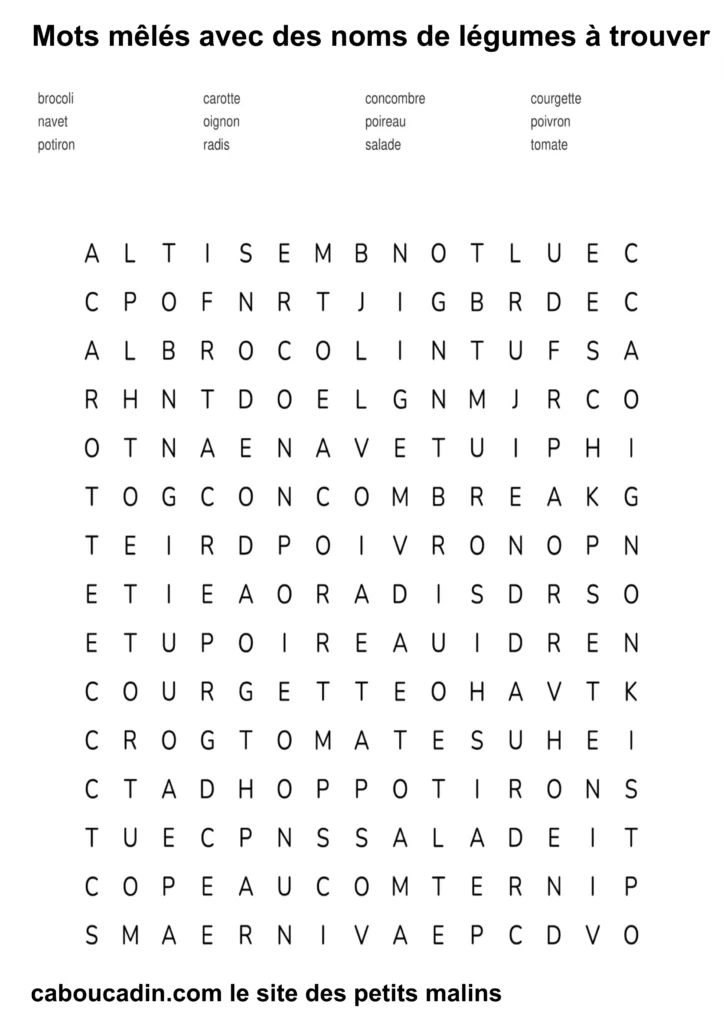 grille mots meles avec des nom de legumes 6