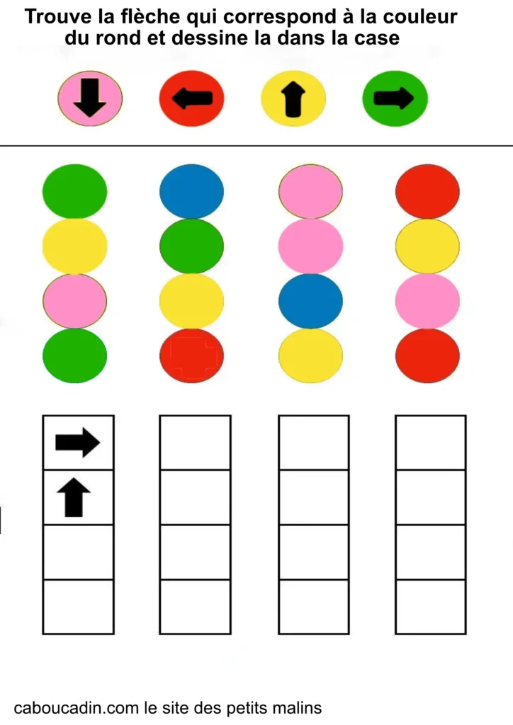 10 fiches maternelles pour apprendre les différentes directions avec les couleurs
