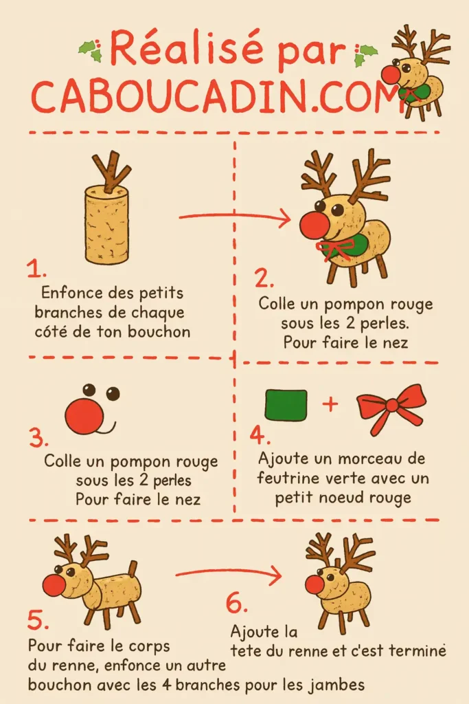illustration tuto renne de noel avec boucon en liege