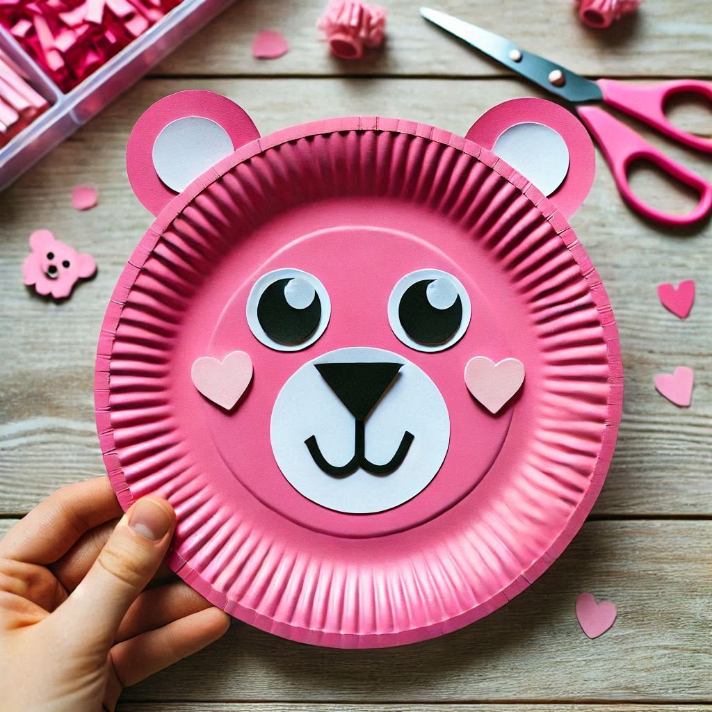 ours rose rigolo avec une assiette en carton 9