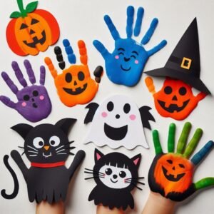 Un bricolage rigolo pour Halloween : des personnages avec des empreintes de mains !