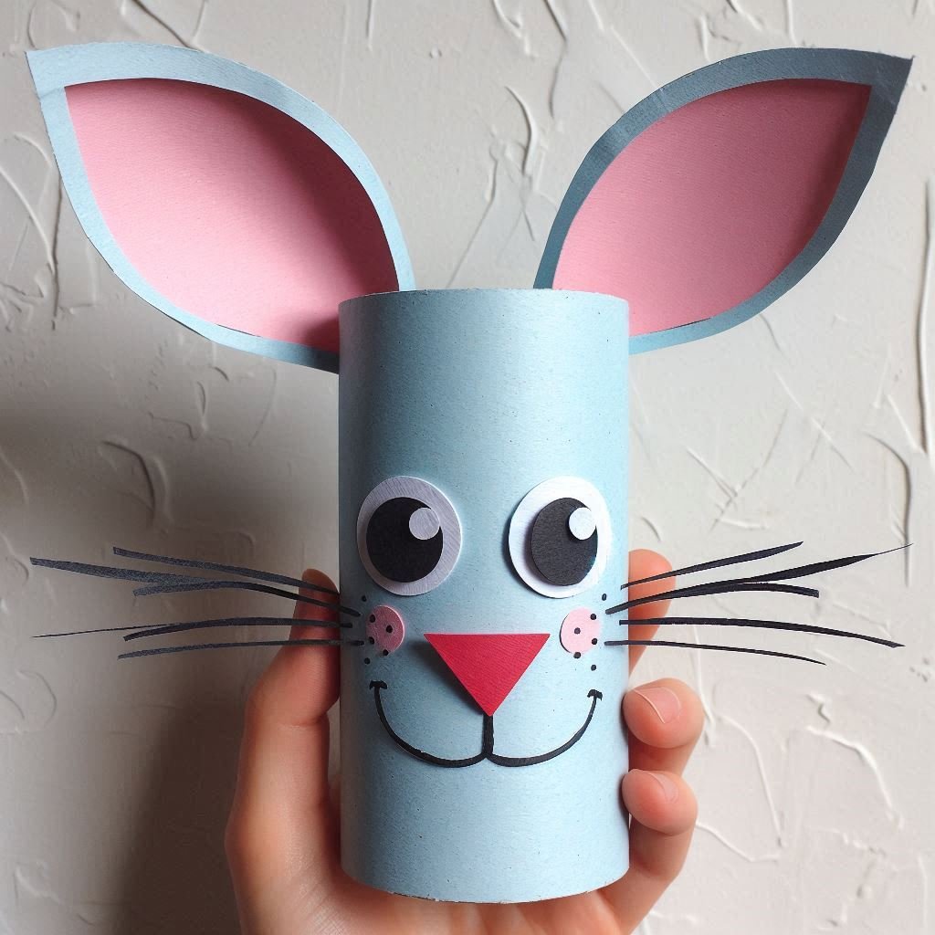 lapin bleu paques rouleau en carton