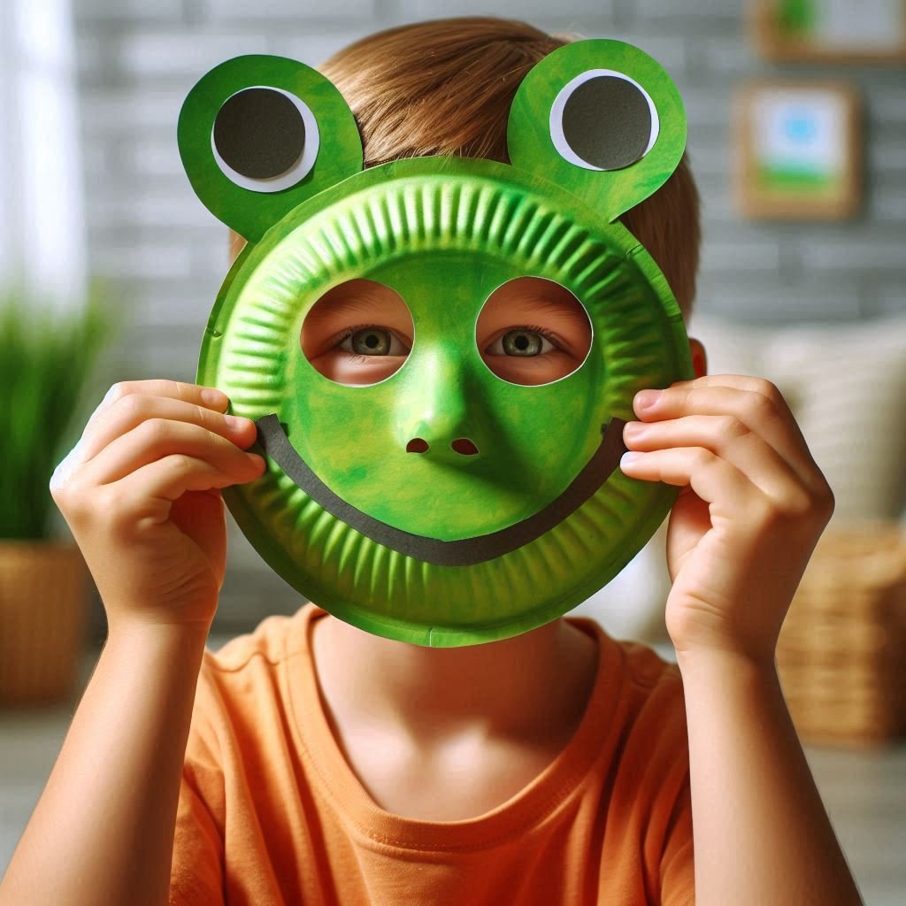 Fabrique ton masque de grenouille avec une assiette en carton ! masque grenoille avec assiette en carton 1