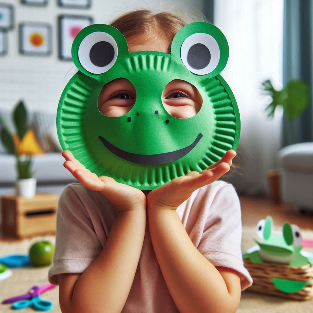 Fabrique ton masque de grenouille avec une assiette en carton ! masque grenoille avec assiette en carton 3