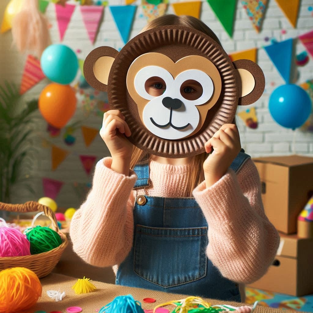 masque singe avec assiette en carton 1