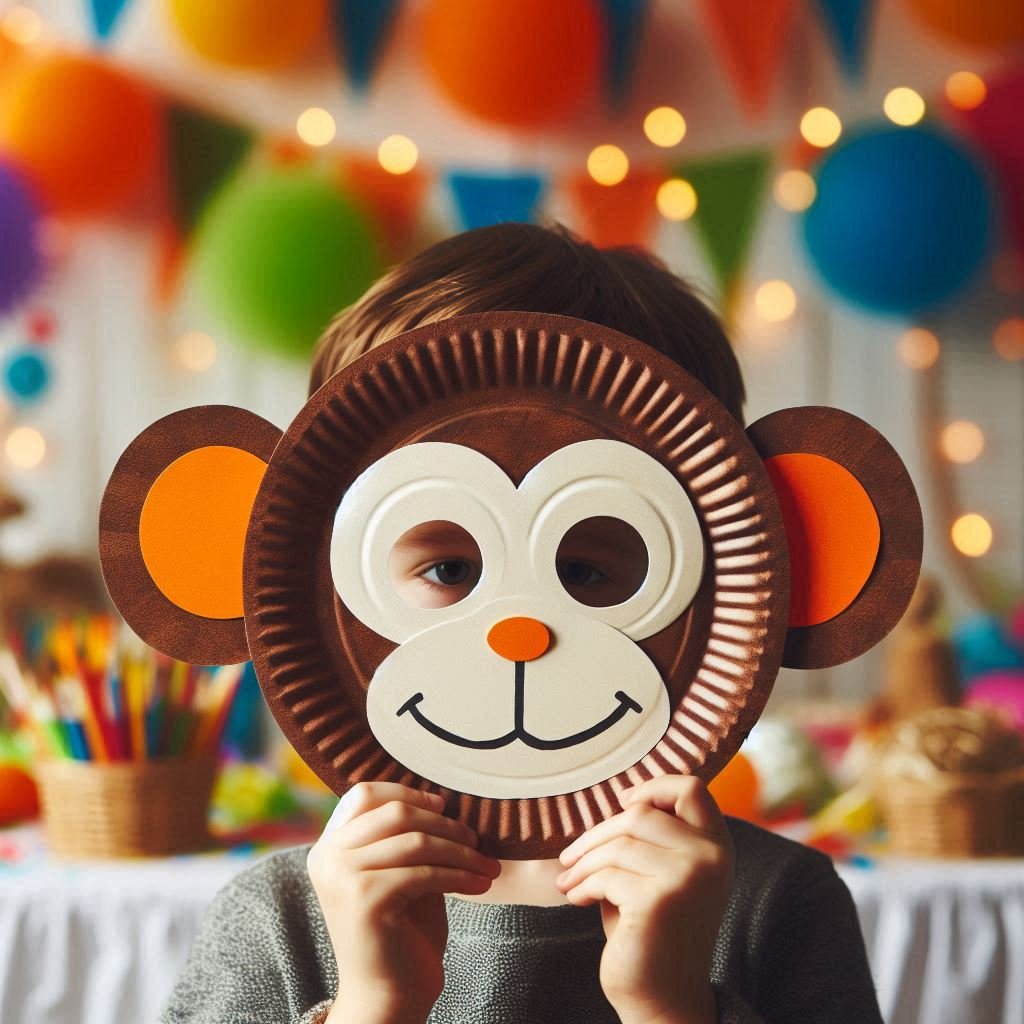 masque singe avec assiette en carton 4