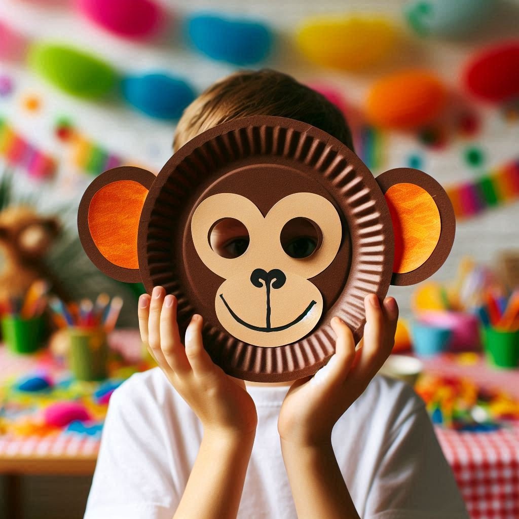 masque singe avec assiette en carton 8