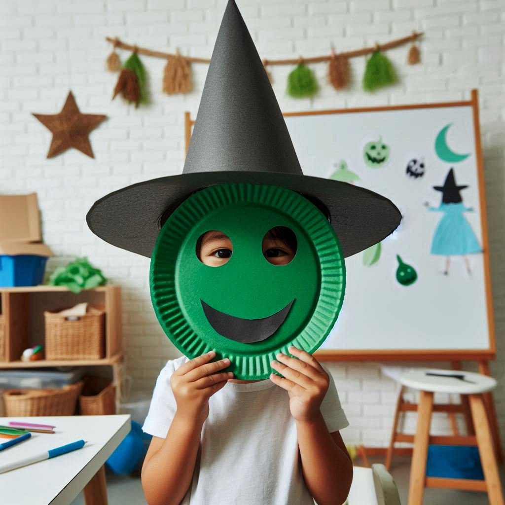 masque sorciere avec assiette en carton 1