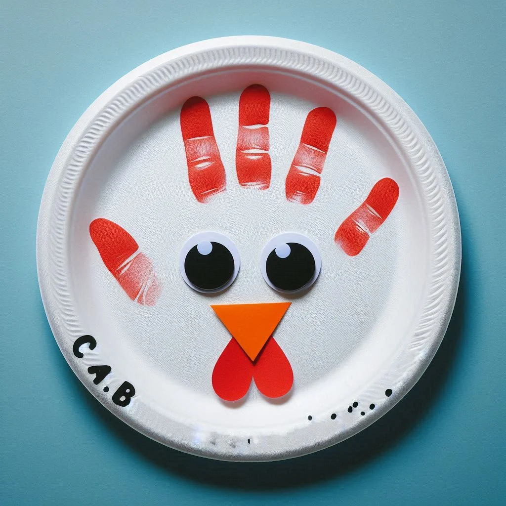 Une poule de Pâques rigolote avec une assiette en carton et une empreinte de main ! poule paques emprempreinte de main assiette en carton 4