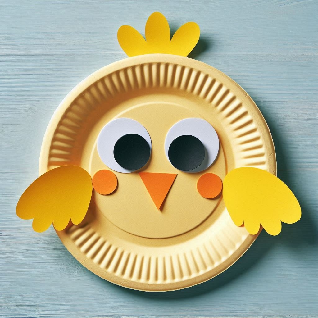 Poussin de Pâques réalisé avec une assiette en carton poussin paques avec assiette carton 2