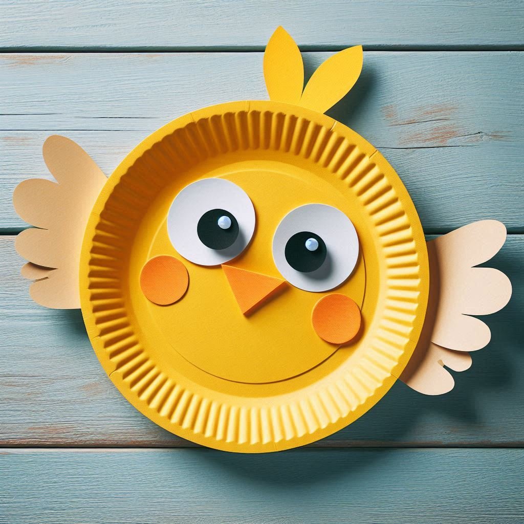 Poussin de Pâques réalisé avec une assiette en carton poussin paques avec assiette carton 3
