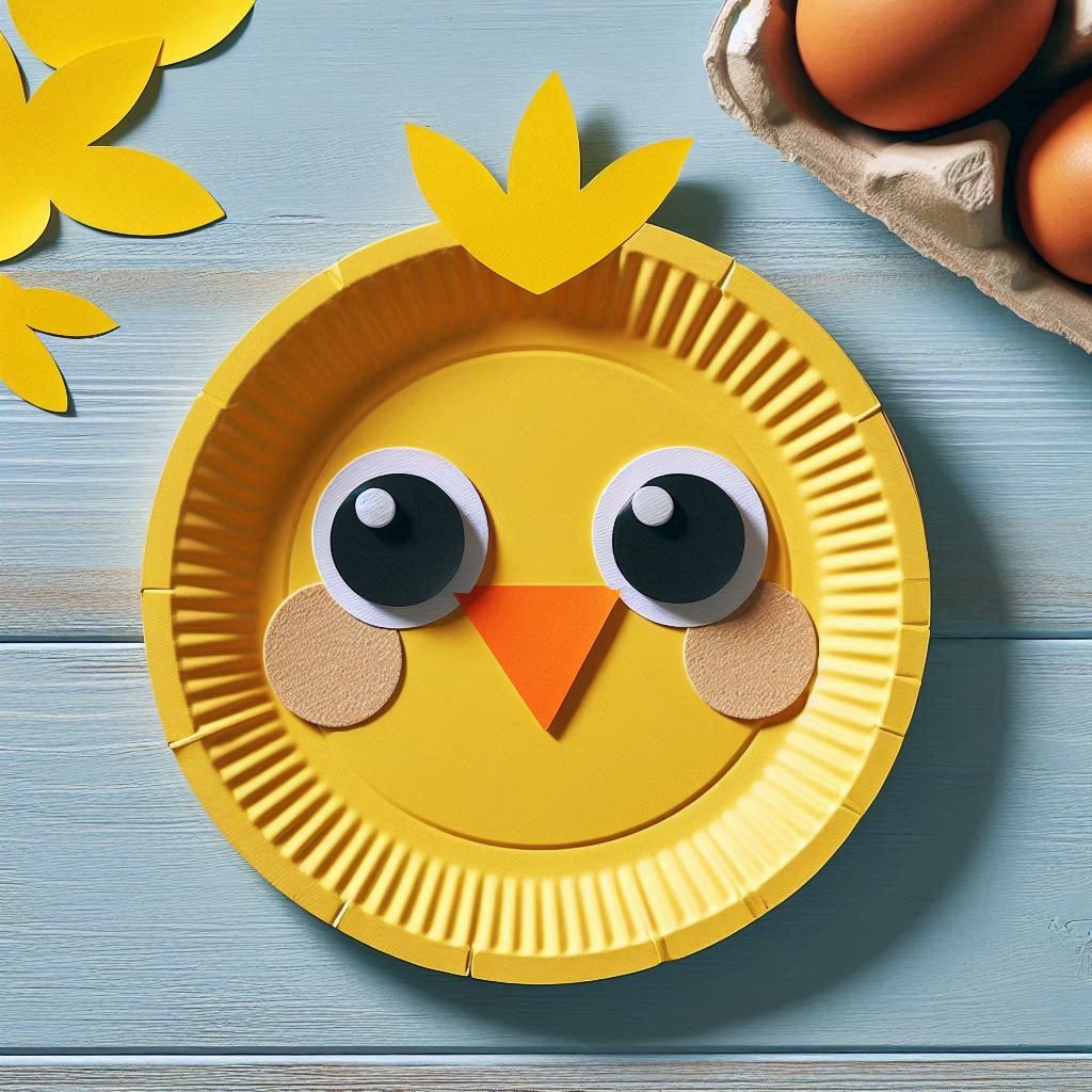 Poussin de Pâques réalisé avec une assiette en carton poussin paques avec assiette carton 7
