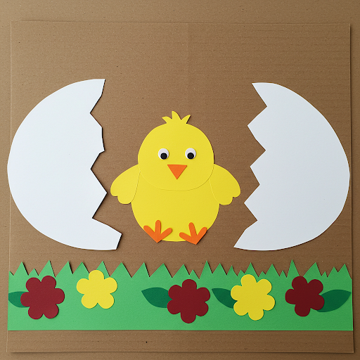 Un Poussin Trop Mignon Qui Sort de Sa Coquille en Papier ! poussin paques en papier avescoquille 3