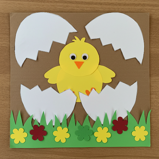 Un Poussin Trop Mignon Qui Sort de Sa Coquille en Papier ! poussin paques en papier avescoquille 4