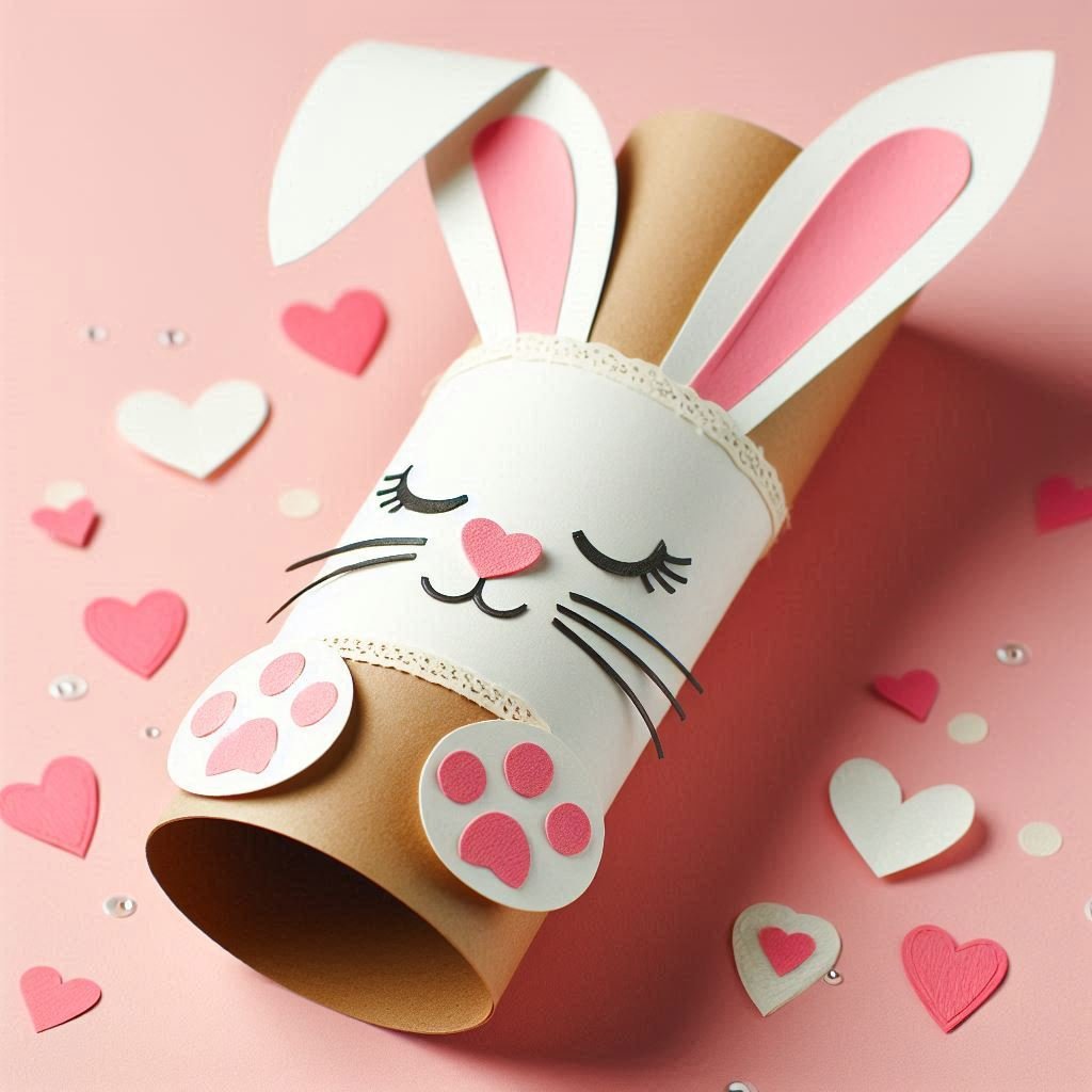 Fabrique une adorable lapine de Pâques en rouleau de carton blanc et rose ! rouleau en carton paques 2