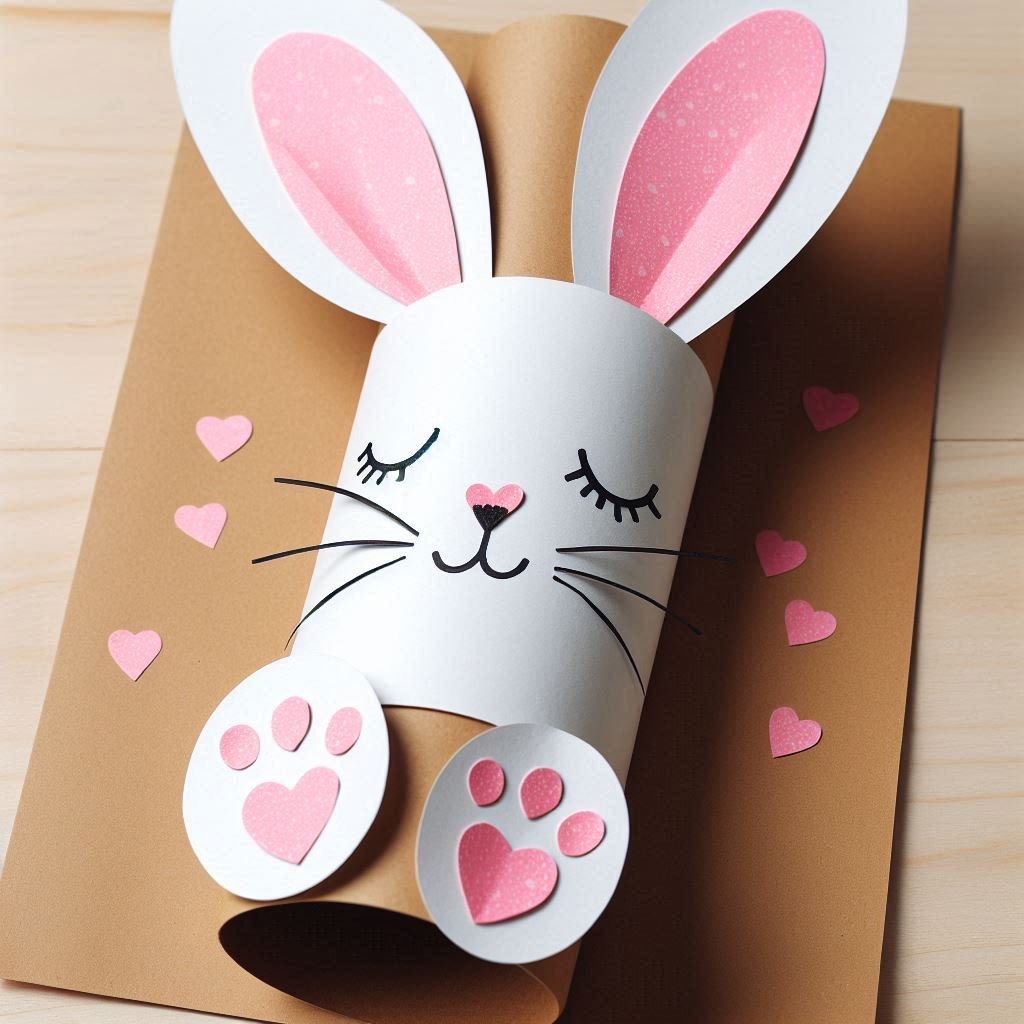 Fabrique une adorable lapine de Pâques en rouleau de carton blanc et rose ! rouleau en carton paques 5