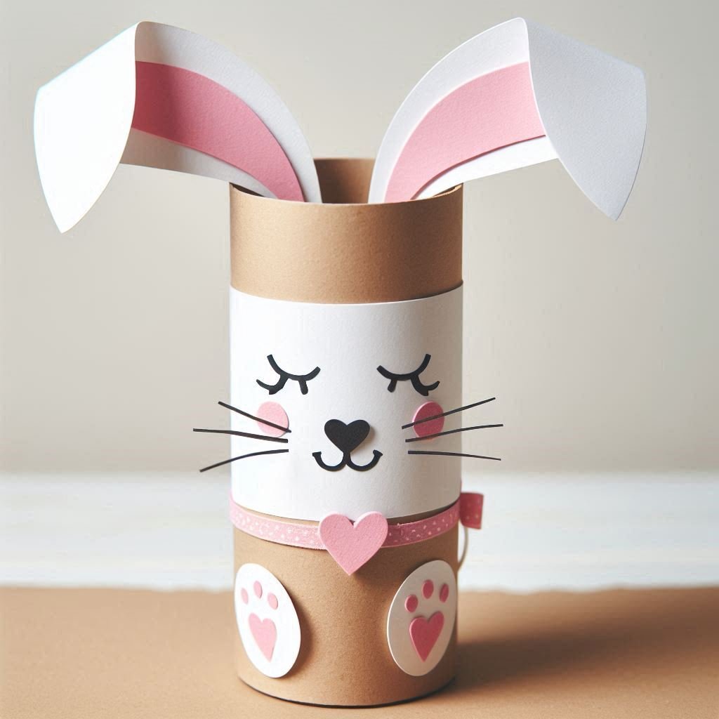 Fabrique une adorable lapine de Pâques en rouleau de carton blanc et rose ! rouleau en carton paques 8