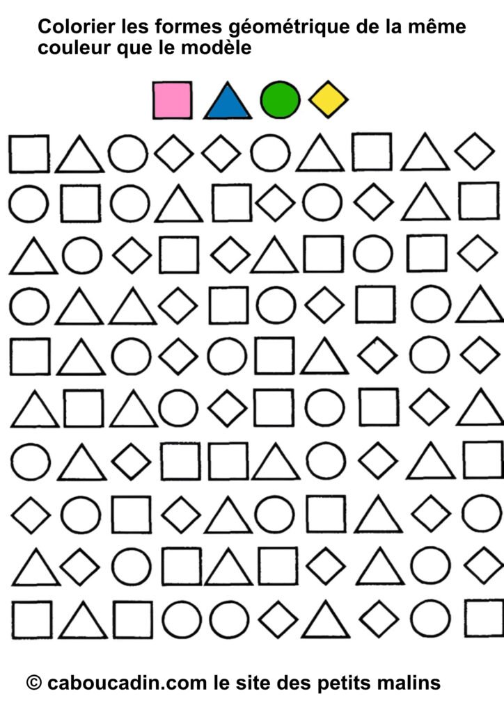 15 fiches maternelles :  Trouve la bonne forme géométrique et choisis la bonne couleur !