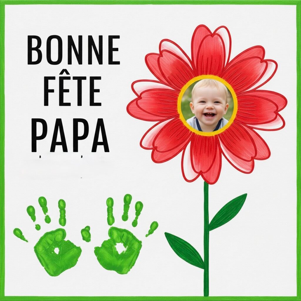 Bricolage Fête des Pères Maternelle : Carte Fleur avec Photo et Empreintes de Main