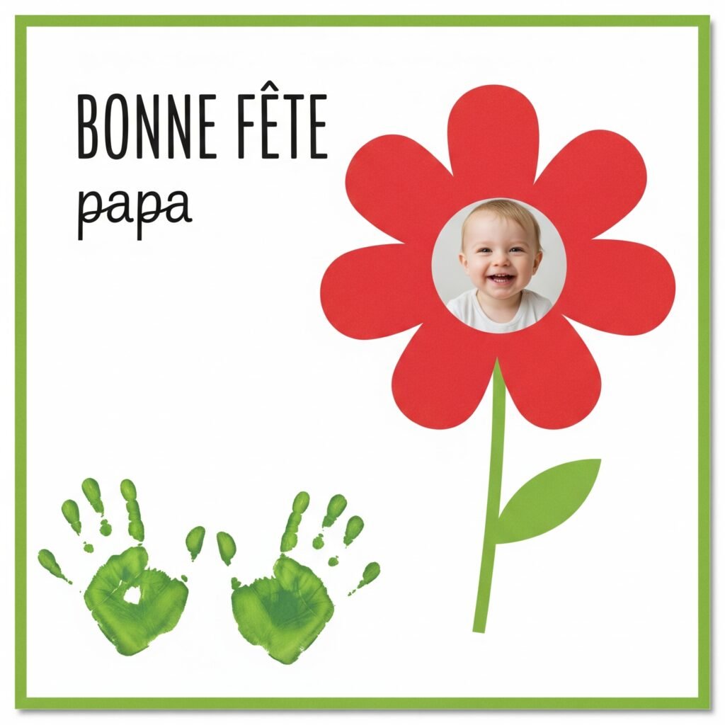 carte bonne fete papa avec fleur et photo 2