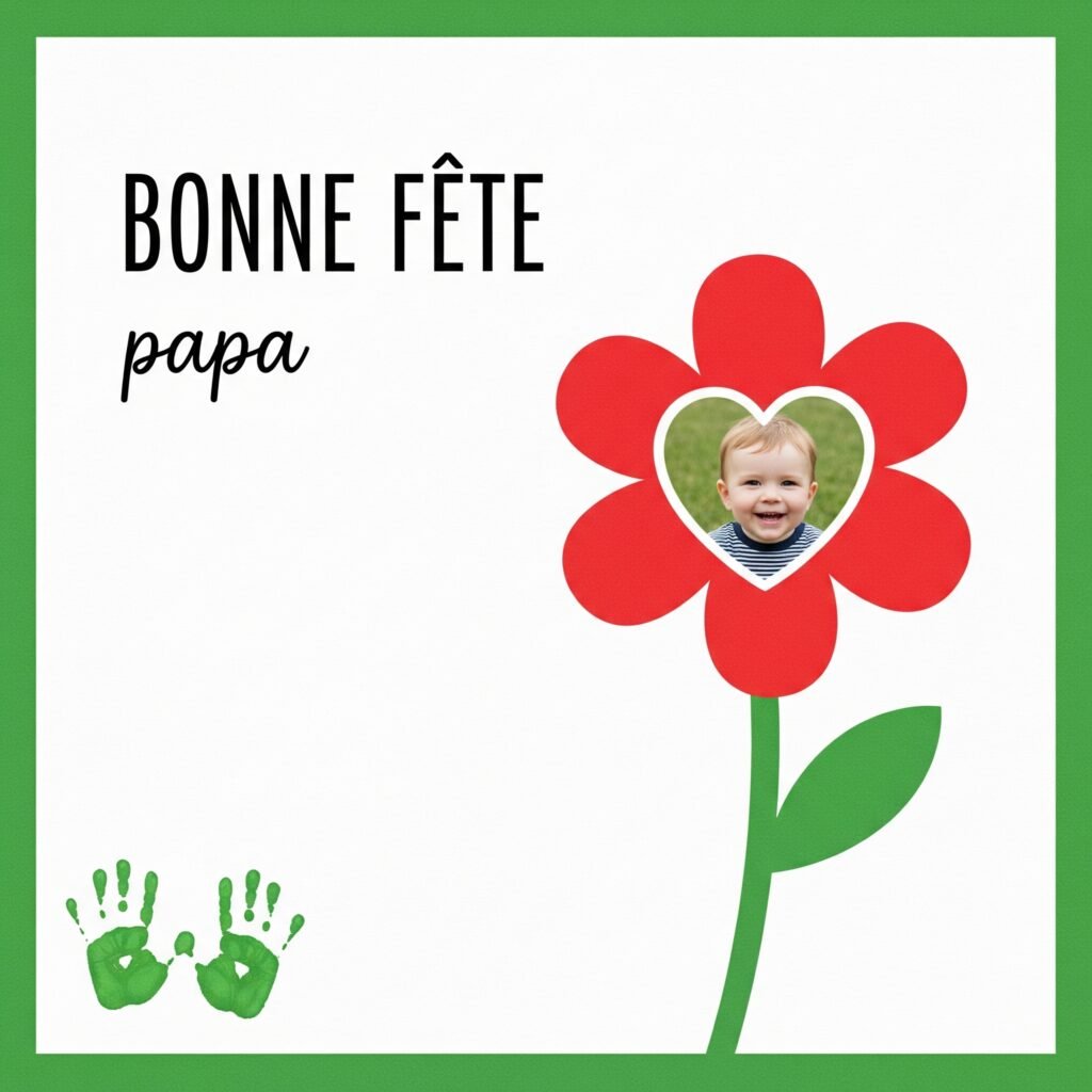 carte bonne fete papa avec fleur et photo 3