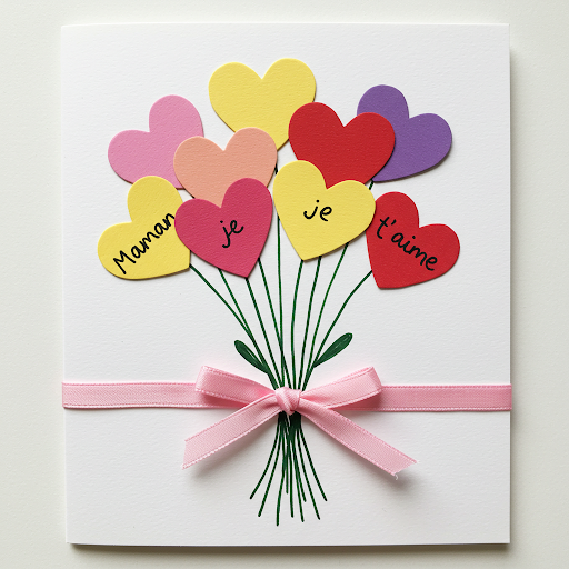 carte fete meres bouquet fleurs avec coeurs 1
