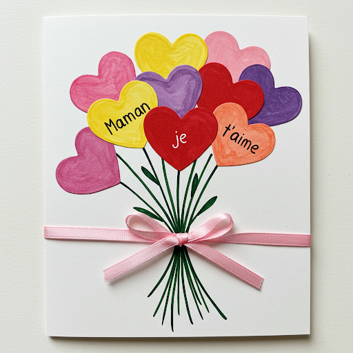 Bricolage Fête des Mères : Carte Bouquet de Cœurs Étape par Étape carte fete meres bouquet fleurs avec coeurs 2