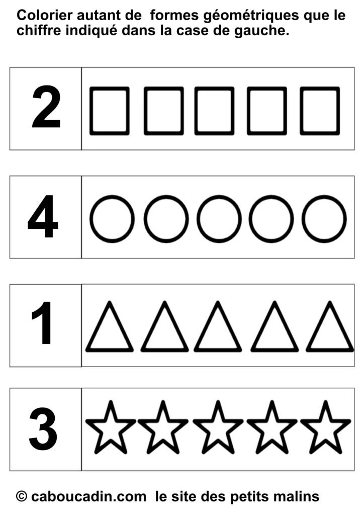10 fiches Maternelles à Imprimer : Compter et Colorier les Formes Géométriques