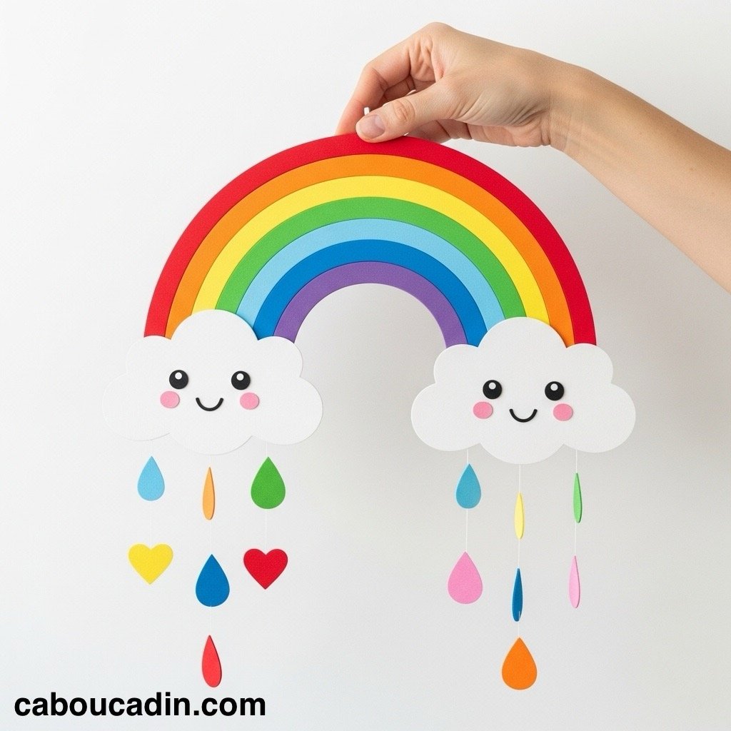 Bricolage Maternelle : Fabrique un Arc-en-Ciel en Papier avec Nuages Sourires ! arc en ciel avec nuages en papier 2