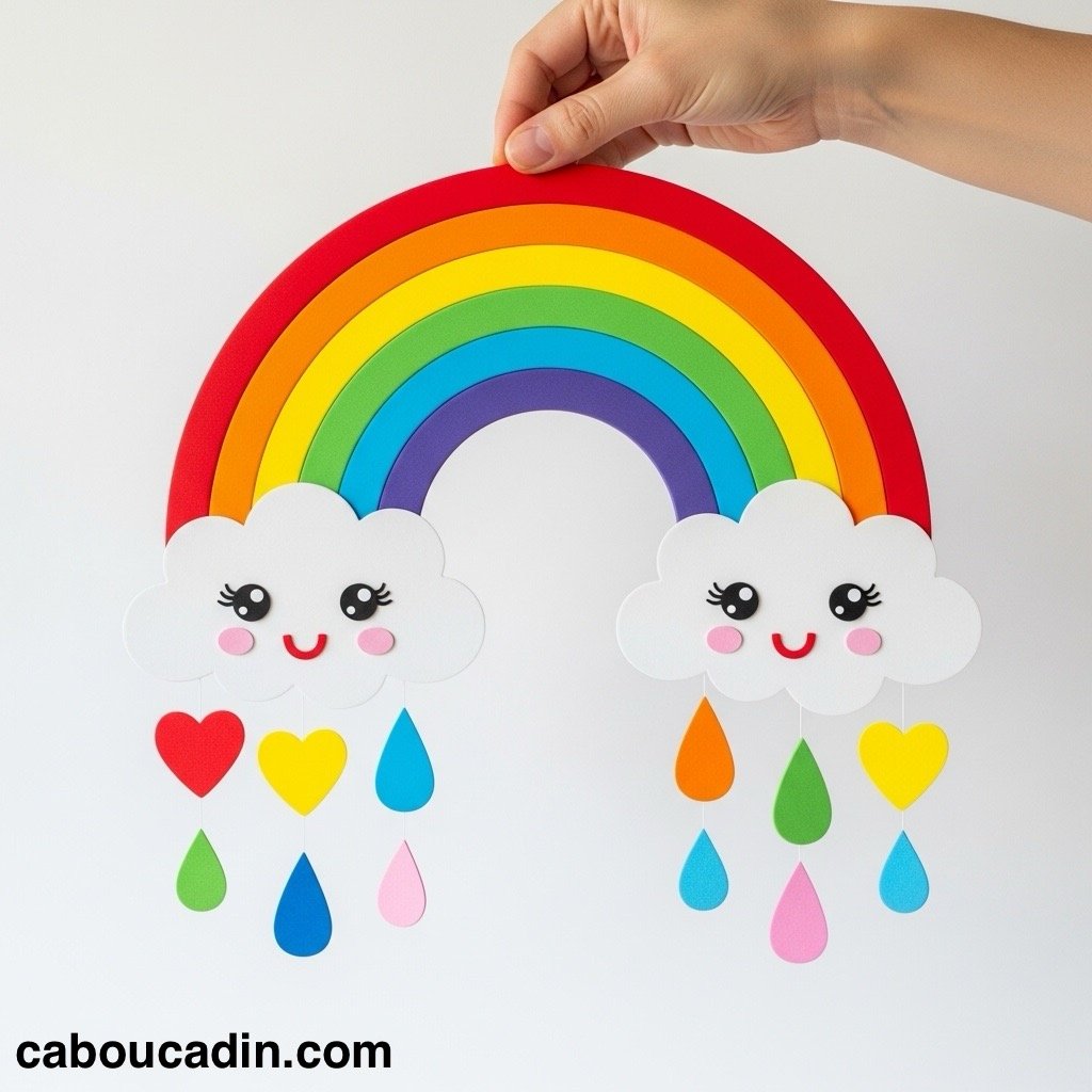 Bricolage Maternelle : Fabrique un Arc-en-Ciel en Papier avec Nuages Sourires ! arc en ciel avec nuages en papier 3