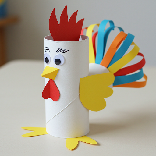 Bricolage enfant : Fabriquer un coq coloré avec un rouleau de papier toilette bricolage coq avec rouleau en carton 1