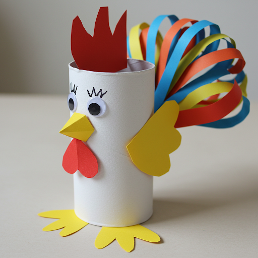 Bricolage enfant : Fabriquer un coq coloré avec un rouleau de papier toilette bricolage coq avec rouleau en carton 3