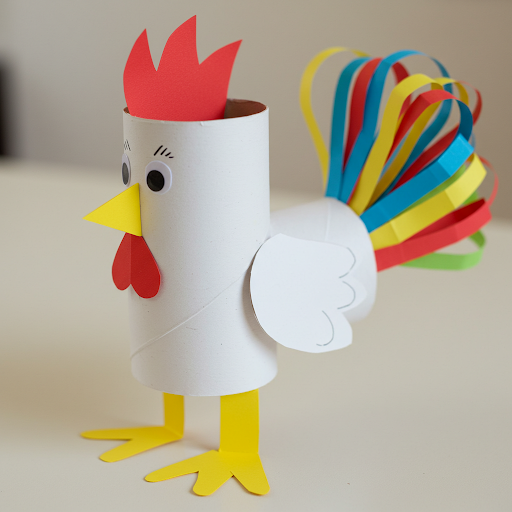 Bricolage enfant : Fabriquer un coq coloré avec un rouleau de papier toilette bricolage coq avec rouleau en carton 5