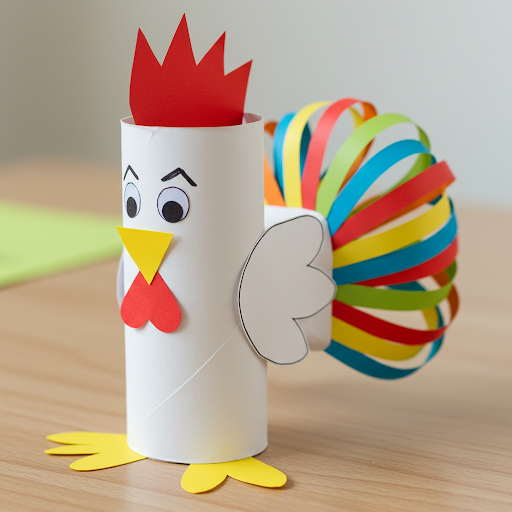 Bricolage enfant : Fabriquer un coq coloré avec un rouleau de papier toilette bricolage coq avec rouleau en carton 6