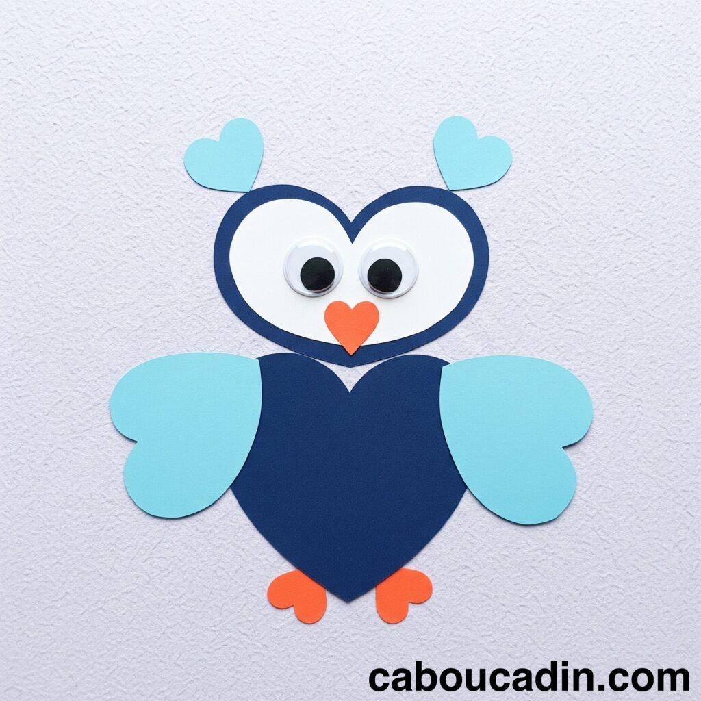 bricolage maternelle hibou avec des coeurs 2