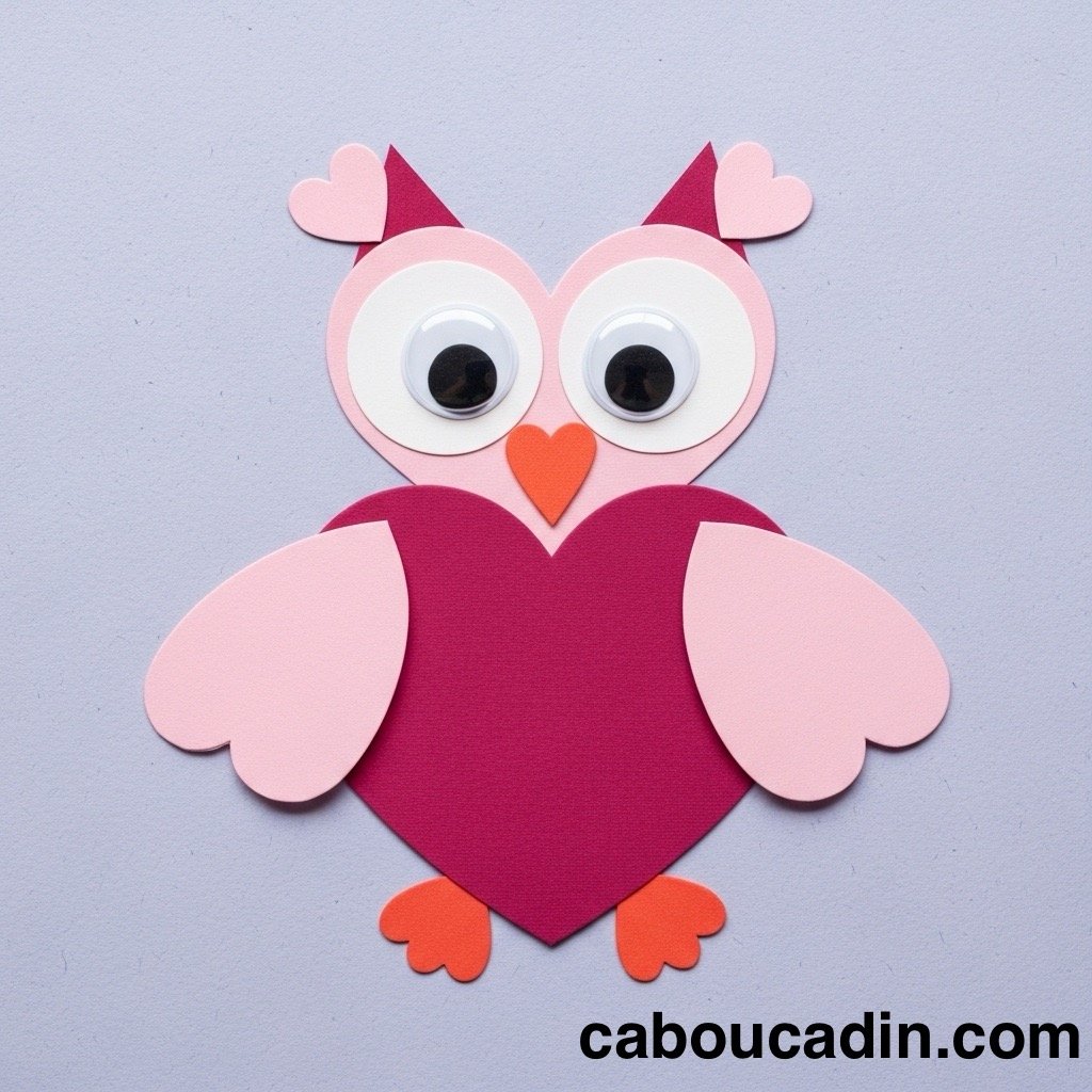 bricolage maternelle hibou avec des coeurs 4