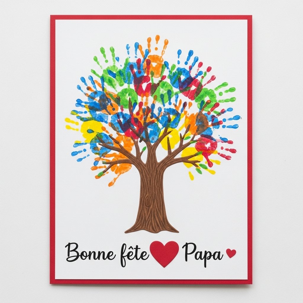 carte fete des peres avec arbre empreintes de mains 1