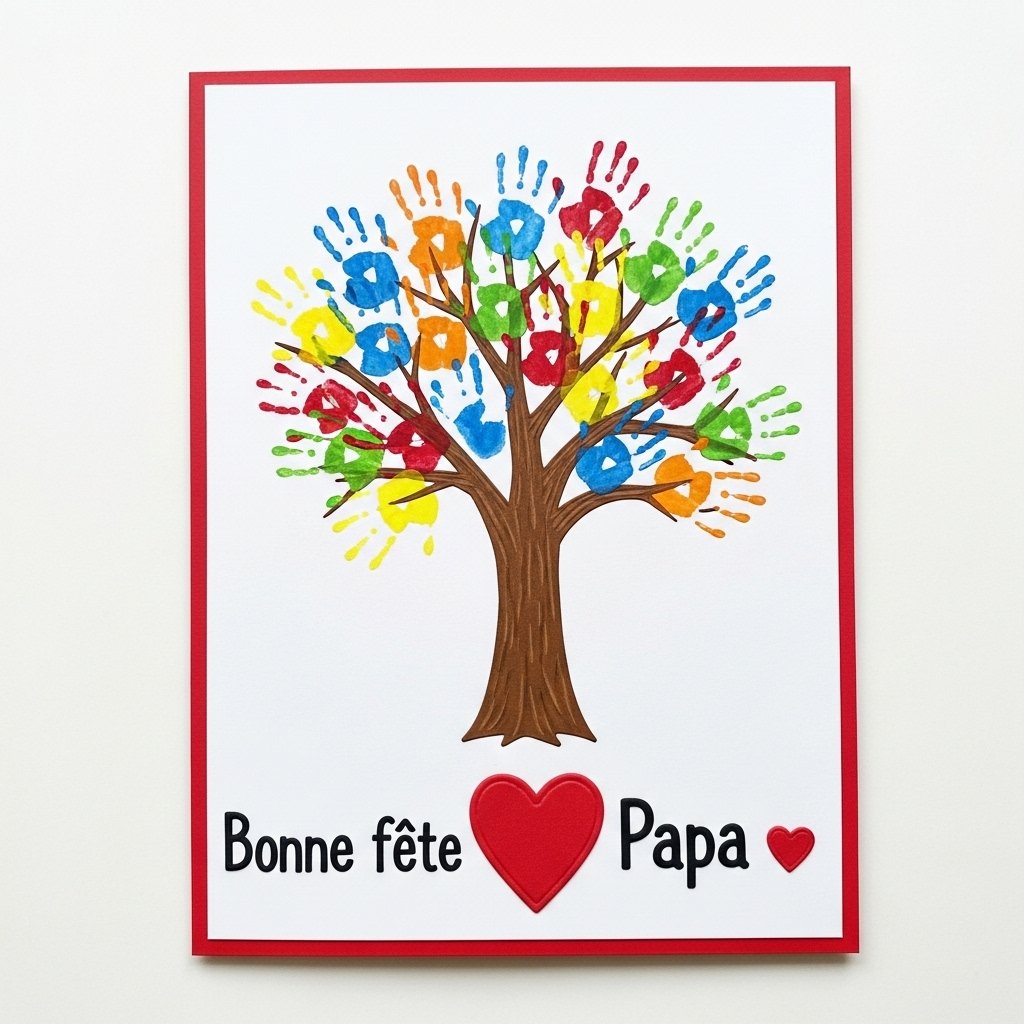 carte fete des peres avec arbre empreintes de mains 2